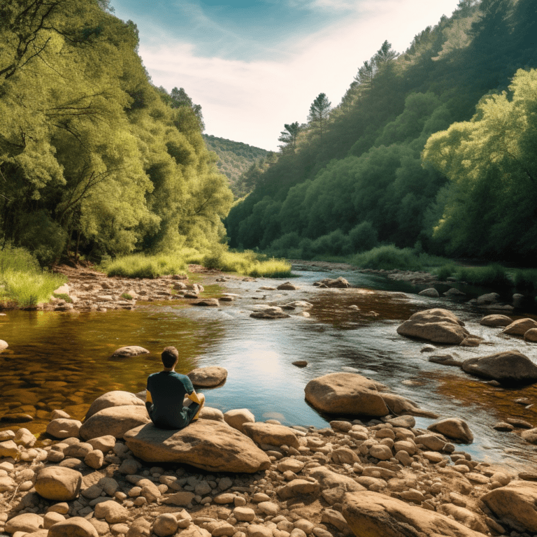 Person sitting at a lake doing digital detox