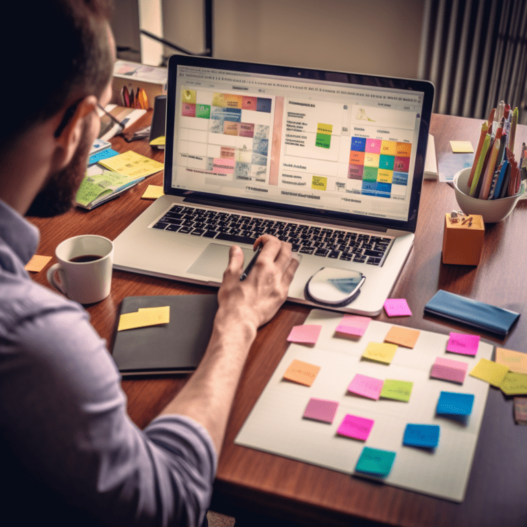 Person sitting on desk using his time management skills